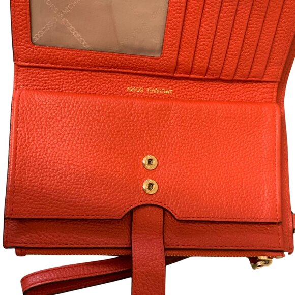 Michael Kors Double Zipper Wristlet Dark Red/ Orange Leather - Picture 5 of 13
